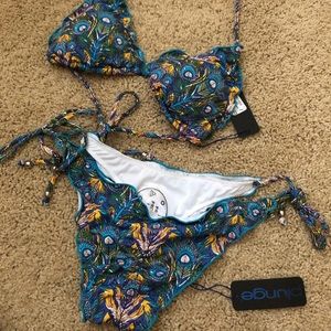 Peacock Design Bikini Swimsuit Blue/Gold